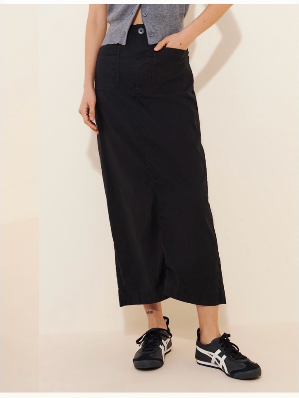 Maeve Colette‎ Maxi Black Skirt Front Back Patch Pockets Only at Anthro Fabric